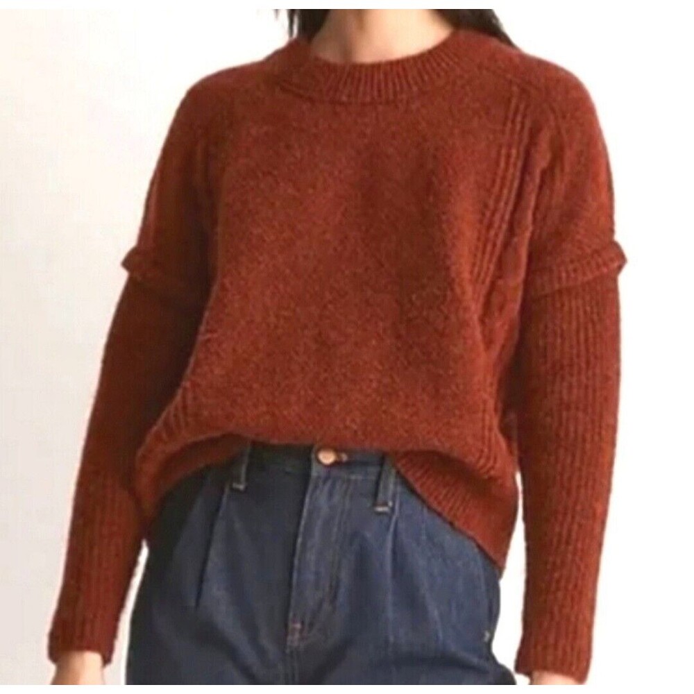 Madewell Cable Havener Heather Auburn Red Rust Alpaca Wool Blend Crewneck Size L